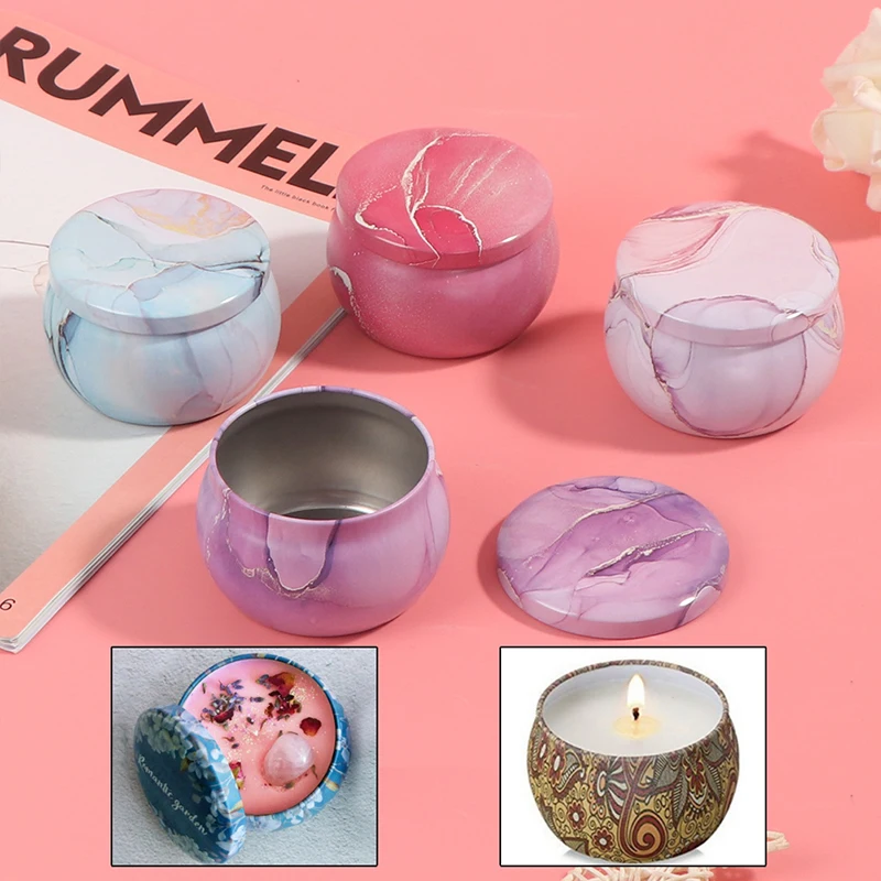 

Marbling Tea Candy Jewelry Storage Box Candle Jar Christmas Small Iron Box Wedding Favor Tin Box House Decor Display