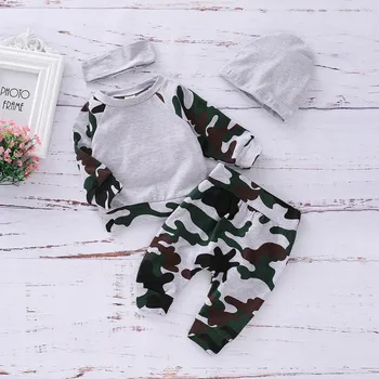

Spring Autumn Casual Baby Boy Camouflage Long Sleeve Top And Trousers Kids Four-piece Outfit Set