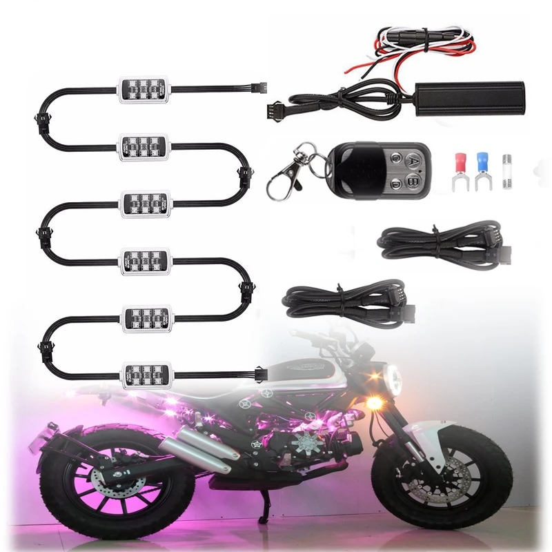 

Motorcycle/Car Atmosphere Light 6 RGB 36 LED with Wireless Remote Control Smart Brake Lights Moto Decorative Strip Neon Lamp Kit