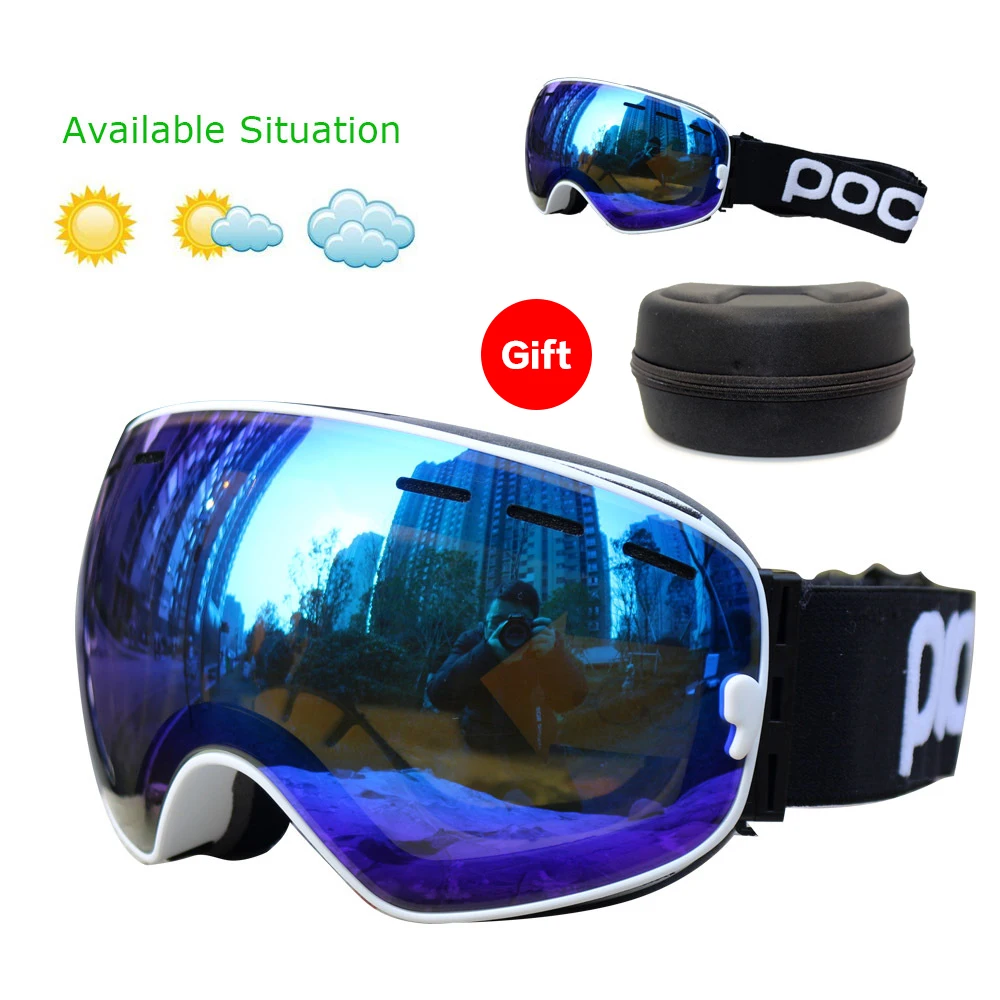 POC Ski Goggles UV400 Snowboard Eyewear Double Layers Anti-fog Big Ski Mask Glasses Snow Snowmobile Men Women's Winter Skiing