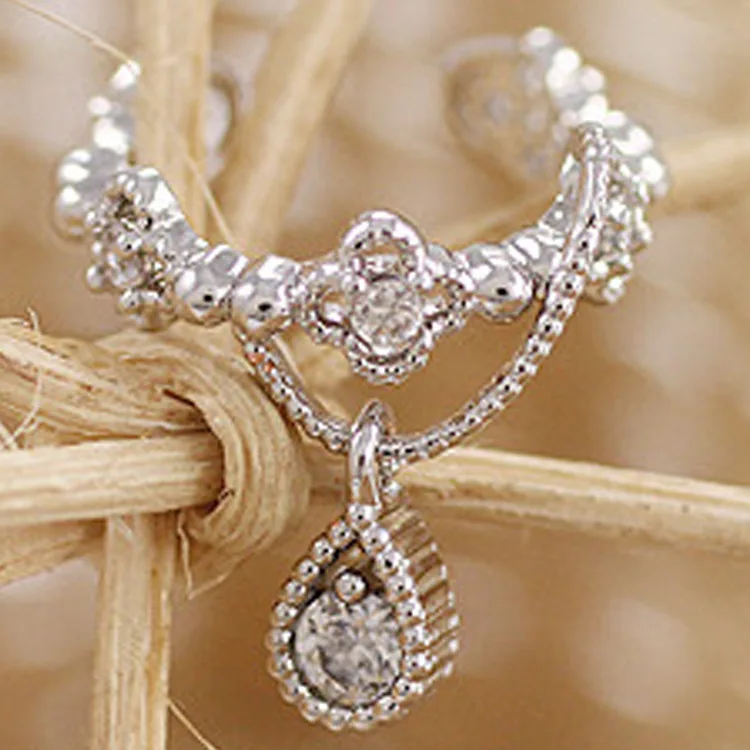 2021 Korean Trendy Temperament Crown Water Drop Ear Bone Clip Cute And Sweet No Pierced Rhinestone Ear Clip Earrings Jewelry 