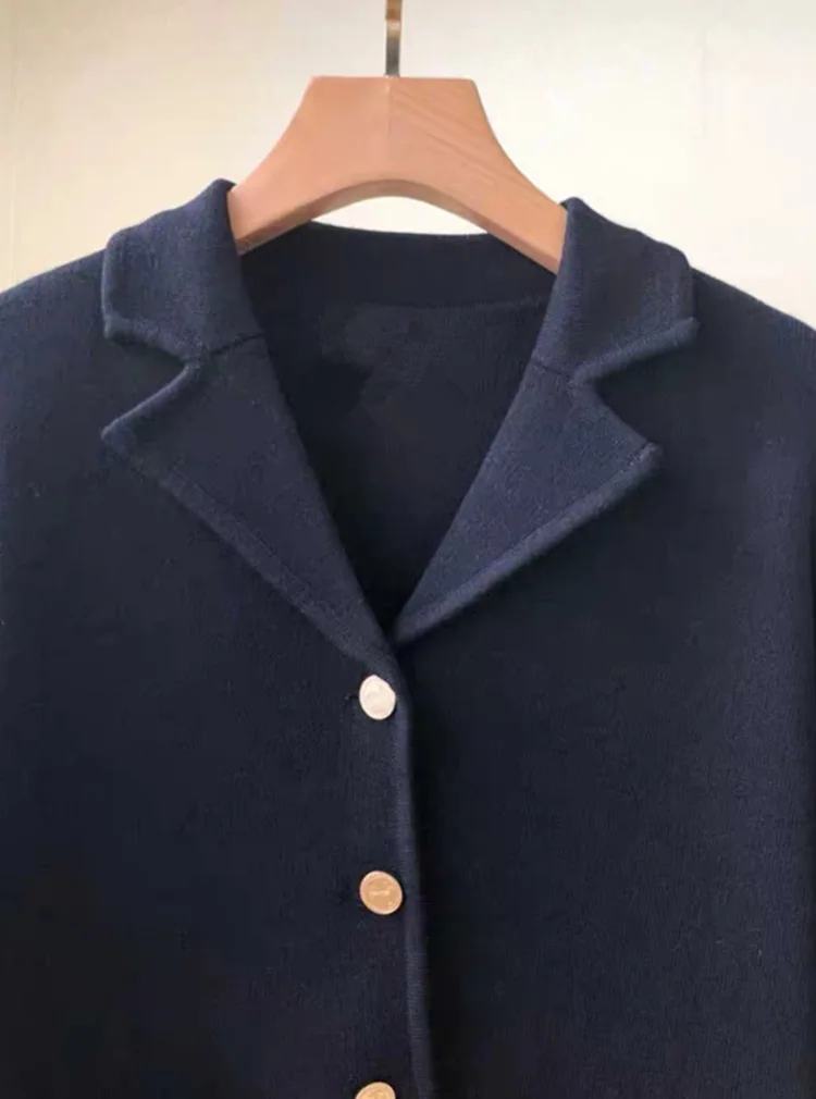 Women Knitted Cardigan Casual Solid Color Sweater Stripe Double Pockets Knitted Jacket