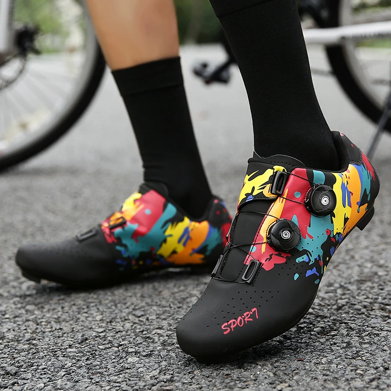 Cycling Shoes Double Buckle Graffiti Racing Bicycle Cleat Professional Self-Locking MTB Bike SPD