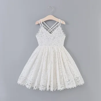 

2020 New Girls Lace Dress for Kids Sling Cross Back Delicate Party Princess Dress for Children 1-10Yrs Teenages Clothing