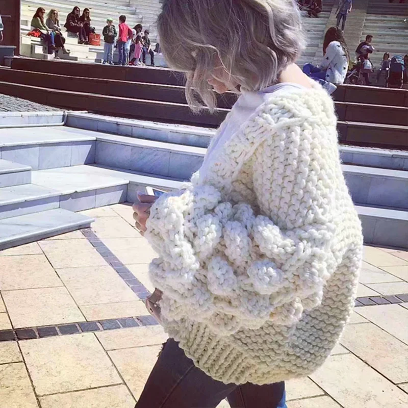 Women's Winter Warm Thicken Sweater Soft Knitted Cardigan Loose Casual Lantern Sleeve Top Outwear Coat Plus Size