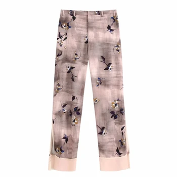 

Chiffon Splicing Vintage Floral print Woman Leisure Pants 2020 New Fashion Female Side Slit Loose Comfortable Trousers P1633