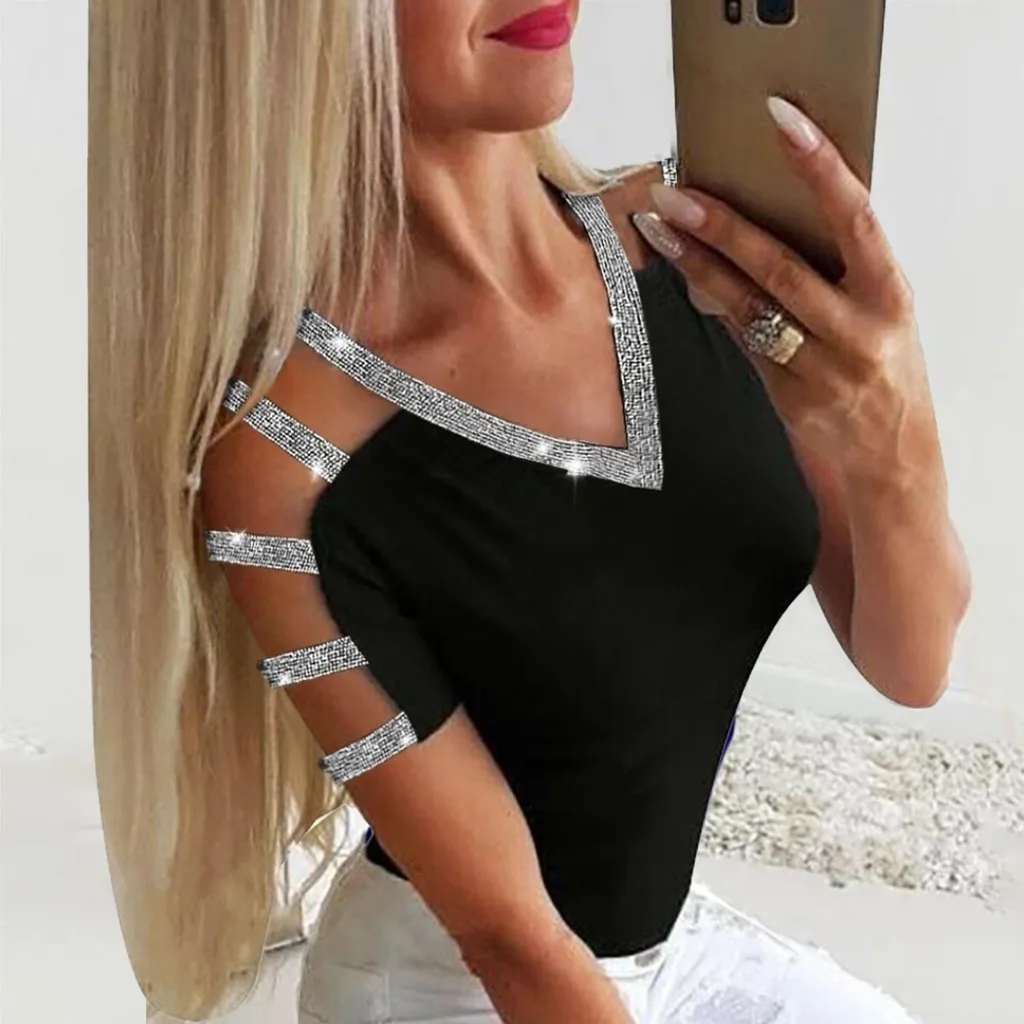 New Chiffon Blouses Women Tops Sparkly Cold Shoulder Long Sleeve Party Pullover Casual Blouse For Ladies Clothing Plus Size | Женская
