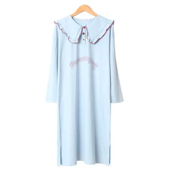 

New Cotton Nightgowns Nightdress Women's Spring Summer Doll Collar Long-sleeve Letter Print Version of Loose Maternity Homewear