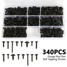 215/340Pcs Pan Head Tapping Screw Cross Head M3/M4/M3.5/M4.8 Zelftappende Schroef set Assortiment Kit Zwarte Meubels Carbon Staal