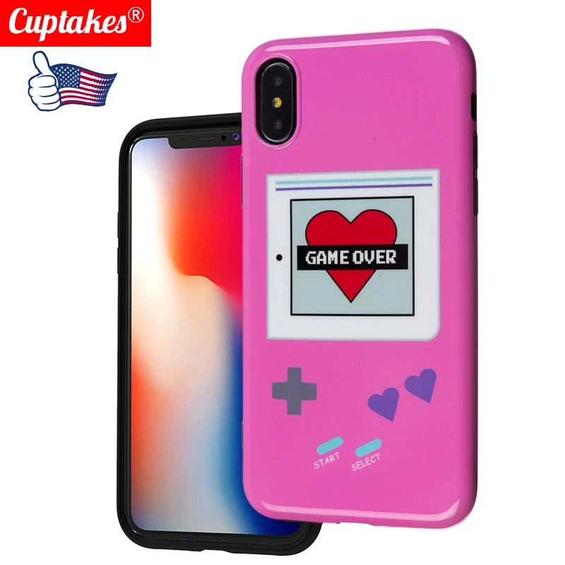Glossy Scratch proof IMD Soft Silicone Case for iPhone 7 8 Plus X XS Max XR 6 6S Hot Pink Heart Break Love Girl Cute Game Over | Мобильные