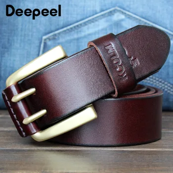 

Deepeel 1pc 3.8cm*105-125cm Luxury First Layer Cowhide Men's Belt Designer Pure Copper Double Pin Buckle Belt Jeans Accessories