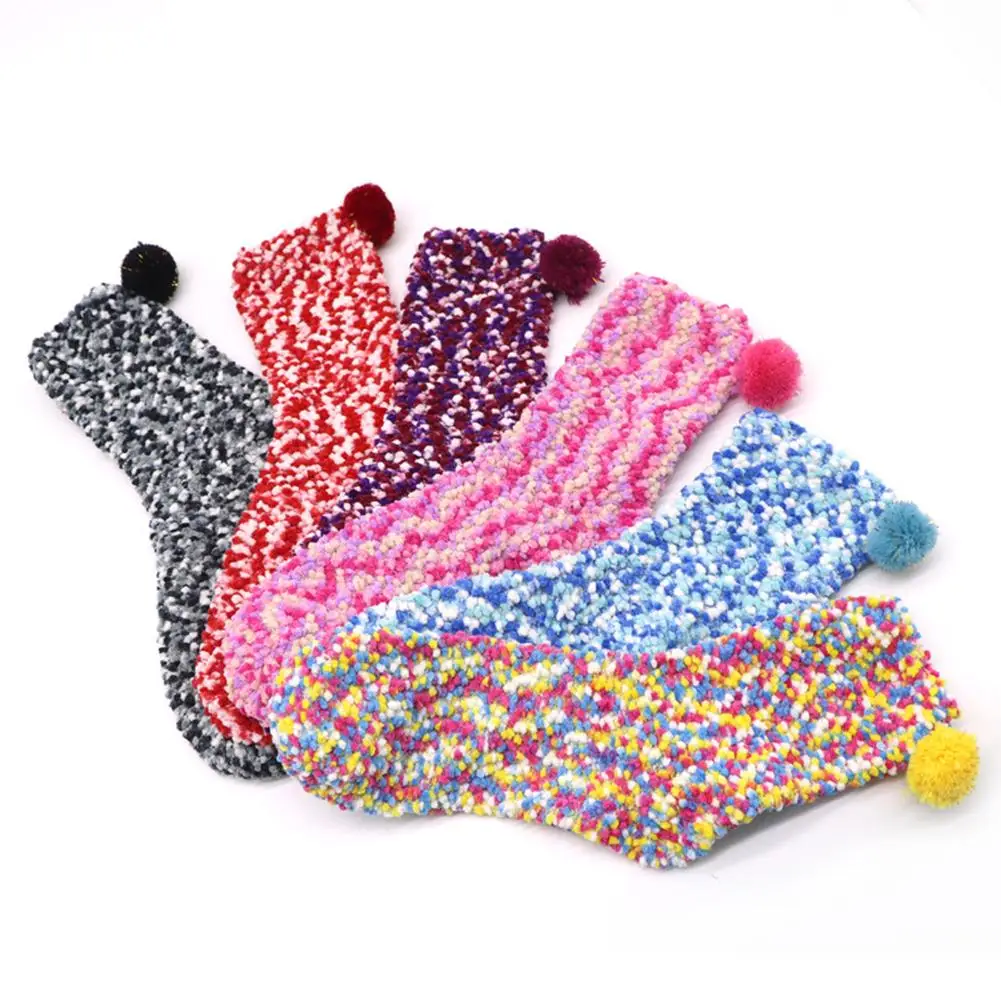 Рождественские носки для женщин и девочек, плотные зимние теплые носки для сна, мягкие цветные носки-тапочки для женщин