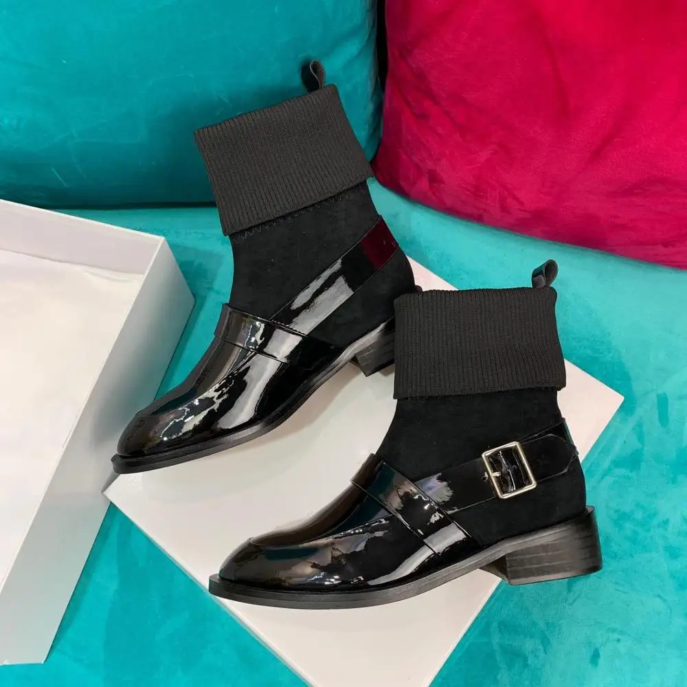 Г., новые ботинки с круглым носком женская обувь из натуральной кожи из эластичной ткани Женская осенне-зимняя обувь шикарный дизайн, Zapatos De Mujer