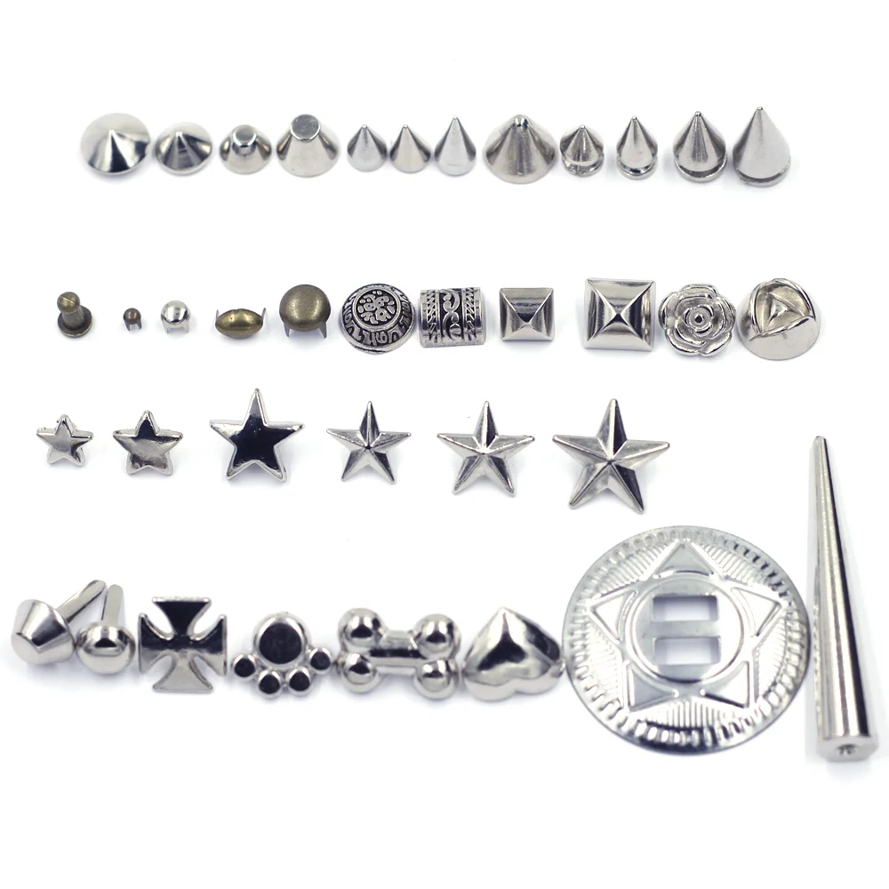 

10 Sets Star Cone Heart Studs Spikes Rock DIY Craft Punk Garment Rivets For Clothes Bag Shoes Leather Handcraft Accessories