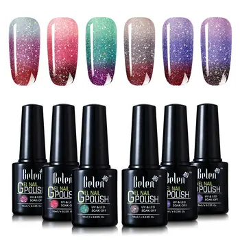 

Belen 6Pcs Gel Nail Polish Set Semi Permanent Glitter Hybrid Varnish Base Top Coat Soak Off UV LED Nails Gel Nail Art 10ML
