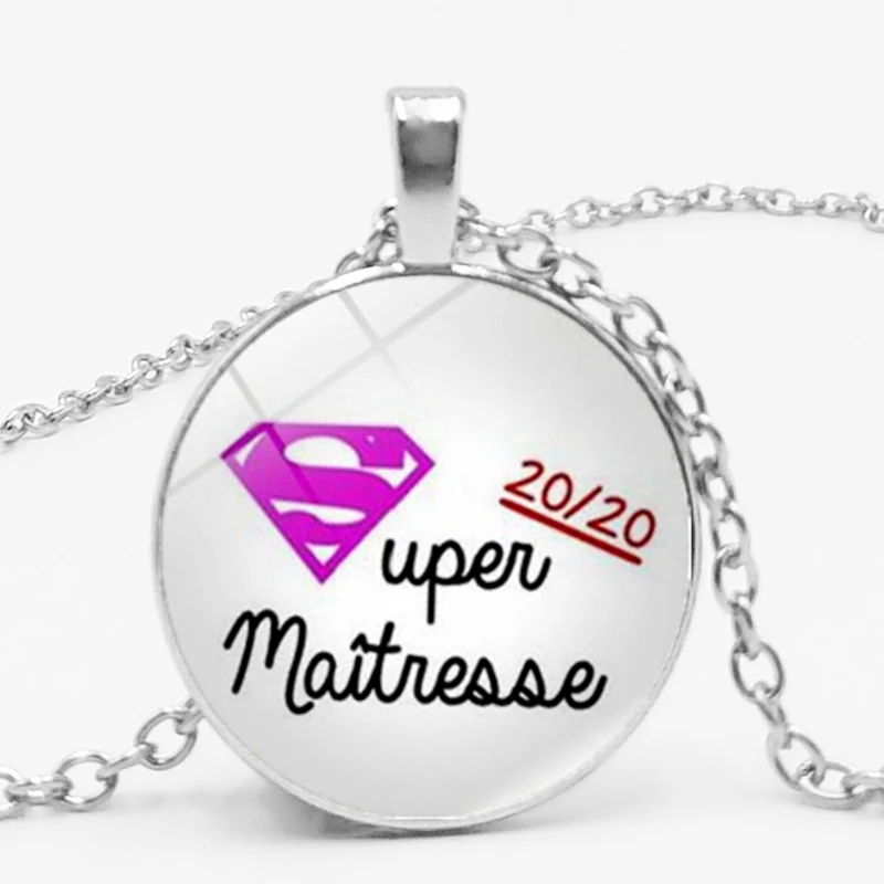 Новая модная стеклянная подвеска ожерелье Merci Maitresse серебряное металлическое для