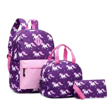 

Purple Unicorn 3pcs Sets Backpack+Meal Pack+Pencil Case Printing School Canvas Student Teenage Bags Mini Travel Backpack Women