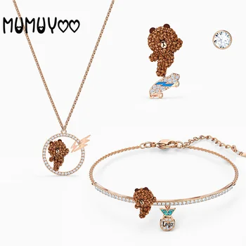 

High Quality SWA 2020 New Fashion Jewelry Rose Gold Skateboard 3D Brown Bear Necklace Vigorous Pendant Necklace For Women