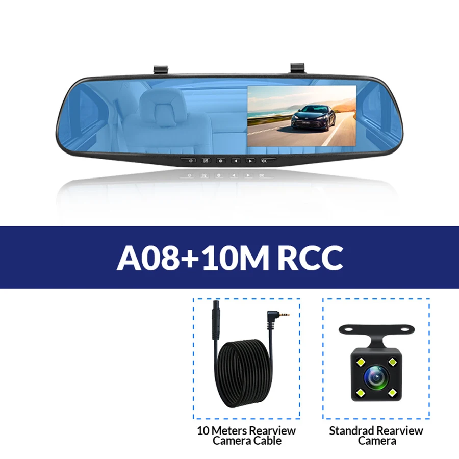 E-ACE Автомобильная Dvr камера FHD 1080P Dash Cam 4,3 дюймов зеркало заднего вида видео регистратор с камерой заднего вида видеокамера Авто Регистратор - Название цвета: A08-10M RCC