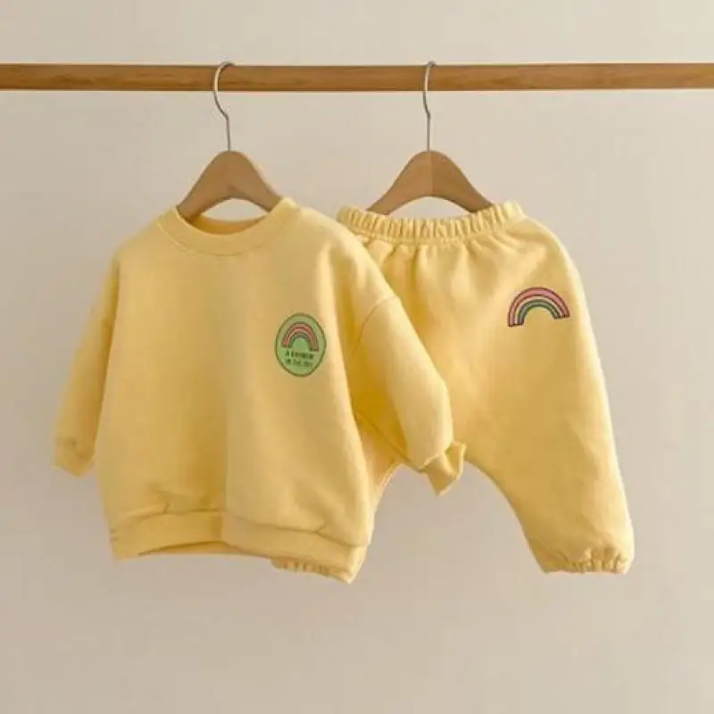 sun baby clothing set 2022 Baby Boys Girls Clothes Set Toddler Kids Children Outfits Rainbow Print Long Sleeve Sweatshirt Tops + Casual Pant Suit 2pcs Baby Clothing Set for boy