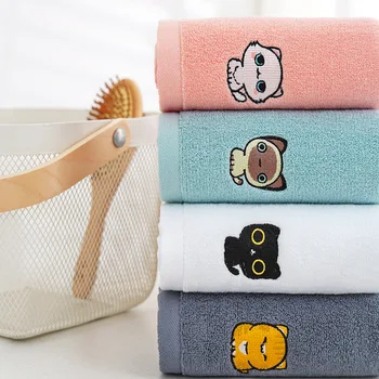 

Pure Cotton Towel Cartoon Embroidered Plain Color Towels Pure Cotton 32 Unit Plain Color Towels Are Not Shed Logo Customizable G