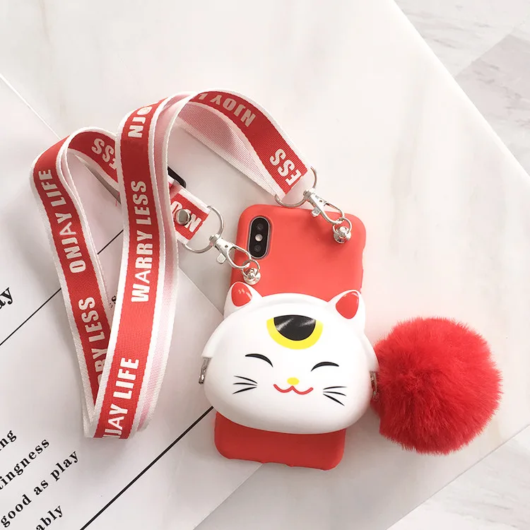 As shown in Чехол для iPhone 11 Pro Max Cute Fortune Cat, чехол на заднюю панель для iPhone X XS Max XR 6 7 8plus Maneki Neko Shell+ ремни - Цвет: As shown in
