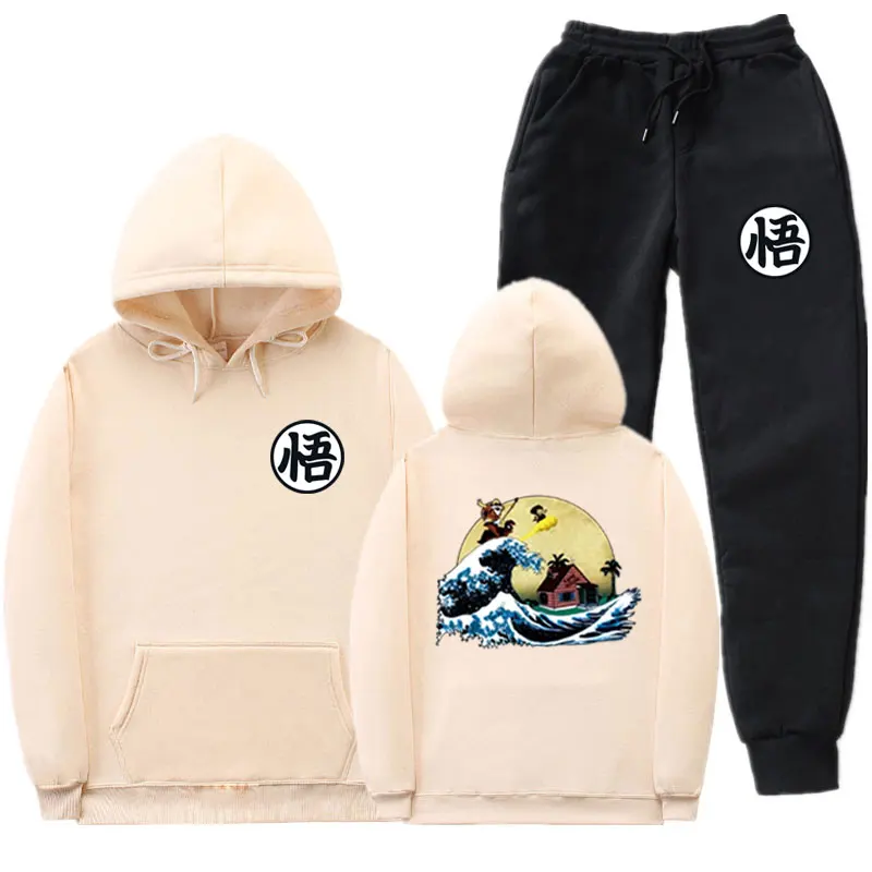 Off White/Модный комплект с толстовкой с капюшоном, черепаха Гоку, драконий жемчуг, толстовка с капюшоном, Poleron Hombre, уличная одежда, Sudadera, драконий жемчуг, толстовки, штаны, комплект для мужчин - Цвет: khaki MK29