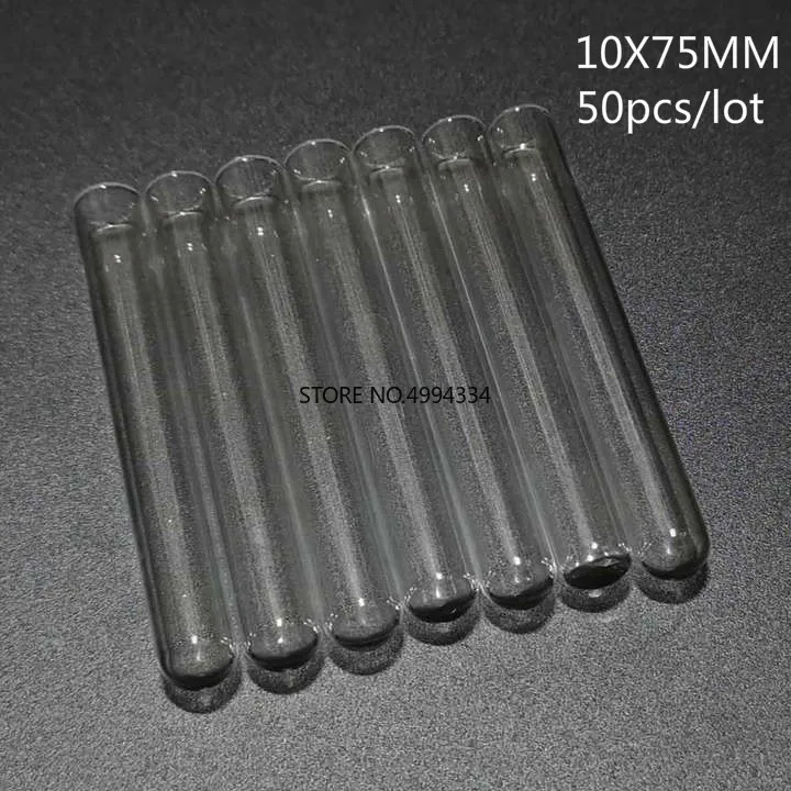 

50pcs/lot 10x75mm Clear Glass Round Bottom Test Tubes for Kinds of Laboratory Experiments