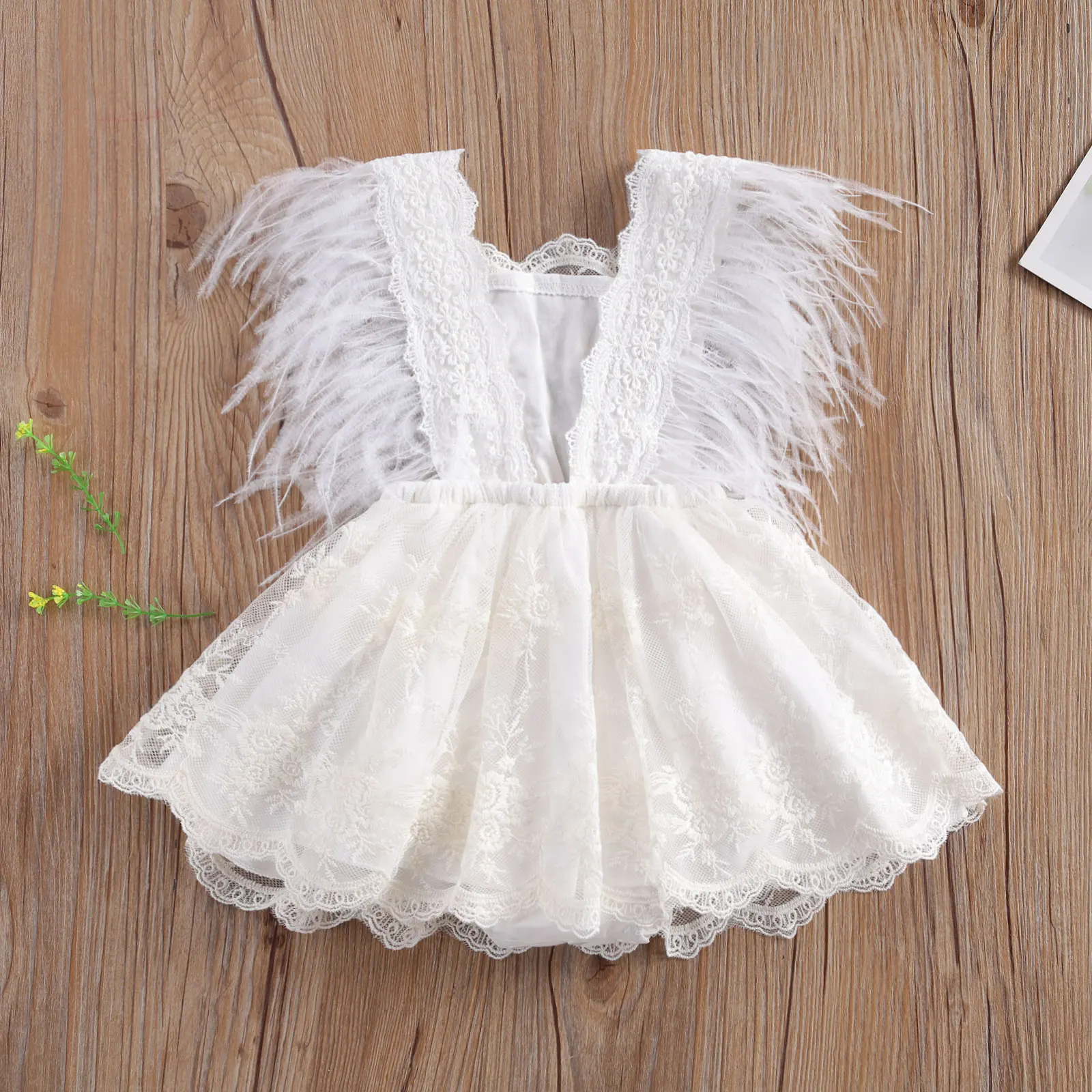 0-24M   소녀 공주 Rompers Ruffles 민소매 깃털 술 민소매 Backless Jumpsuit