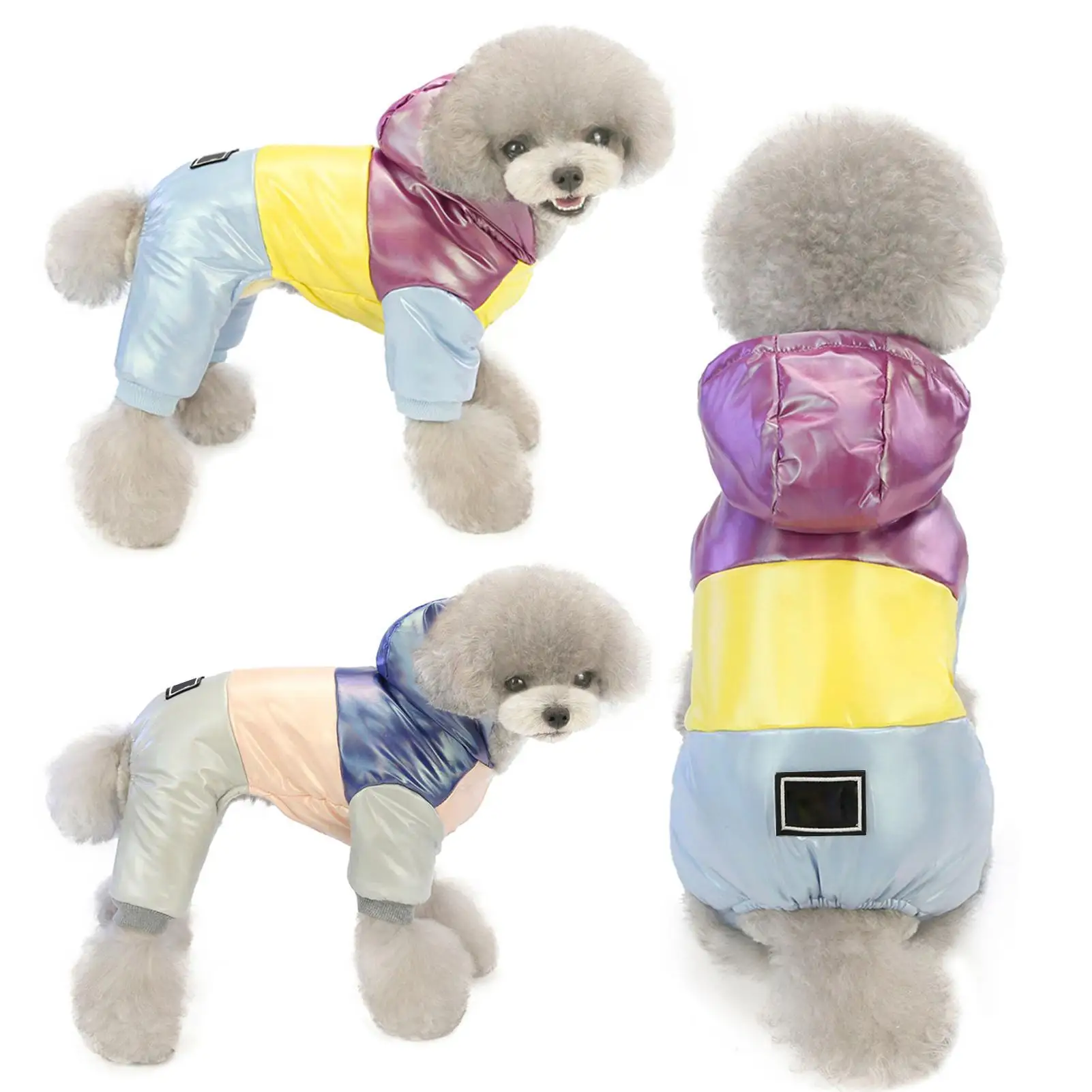 

Dog Warm Winter Clothes Dog Coat Puppy Jacket Winter Pet Thicken Hooded Jacket Rainbow Four-legged Cotton-padded Dog Clothes