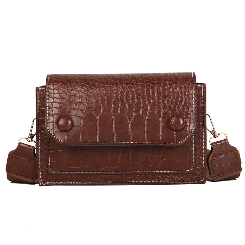 

ABZC-Vintage Crocodile Pattern Bag Female New Wave Korean Version Of The Wild Single Shoulder Slung Brown