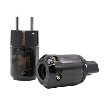

1 Pair P-004 and C-004 Rhdoium Plated EU Version IEC AC Power Plug for Audio Connector Power Cord Cable Plugs Drop Ship