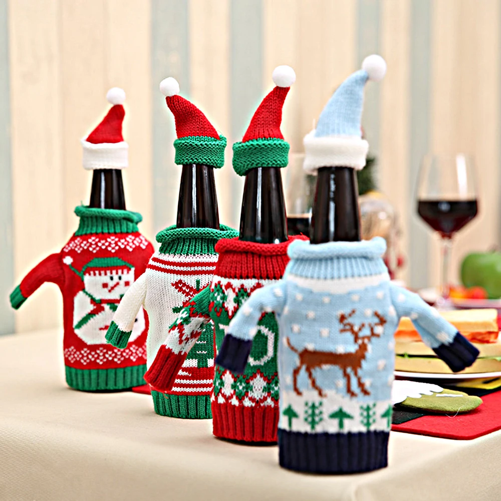 

Christmas Wine Bottle Cover Decoration Supplies Banquet Christmas Sweater Gifts New Year Decor for Home