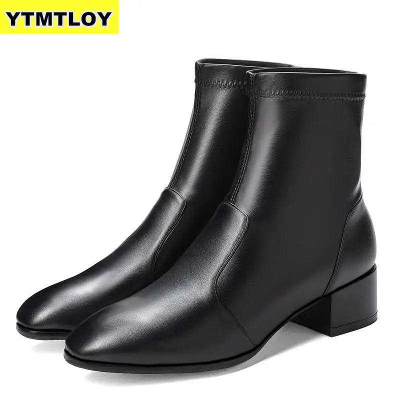 

HOT New Stretch Socks Boots Women Shoes Slip Ankle Spring Winter Elegant Square High Heels Shoes Female Ankle Boots Leather