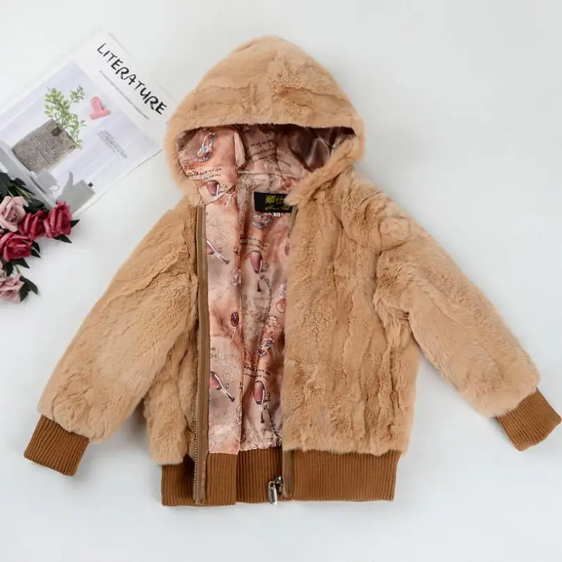 

Real Rex Rabbit Fur Coat Boy Girl Children Jacket 2019 Winter Thicken Warm Hooded Fur Jacket Modis Kids Clothes Outerwear Y1870