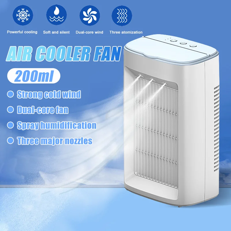 Mini Cooler 3 Niveaux De Ventilation Mini Air Refroidisseur Pour Accueil Bureau Extérieur Petit USB Climatiseur Portable 3 EN 1 Humidificateur avec 7 Couleurs Veilleuse Purificateur 