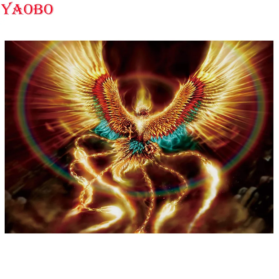 DIY 3d diamond embroidery Phoenix flame art full square round painting cross stitch kit mosaic decor wall stickers | Дом и сад