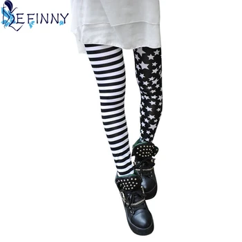 

Girls Elastic Stitching Stars Stripes Pants Chic Tight Based Bottom