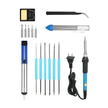 

New 16 in 1 Welding Soldering Iron Tools Kit 60W 110V US Plug 5pcs Soldering Tips Desoldering Pump Assist Tools with Carry Case