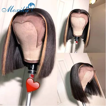 

Moxika 13x4 Brazilian Straight Short Bob Wig Lace Frontal Bob Front #27 Straight Bob Lace Front Human Hair Wigs Remy Pre Pluck