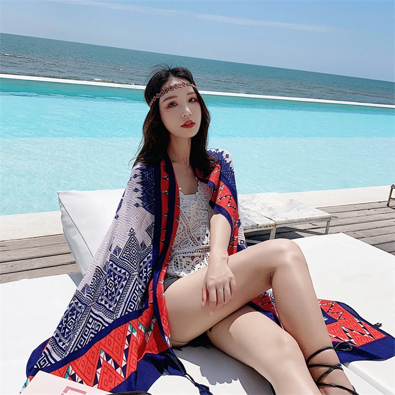 Seaside Beach Towel Microfiber Bath For Adult Reactived Printed Sunscreen scarf Drying Bathroom Vacation Decor |