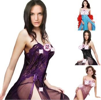 

S-6XL Plus Size Women Sexy Lingerie Thong Lace Sleepwear Dress Transparent Hollow-out Chemise Babydoll Costume Erotic Underwear