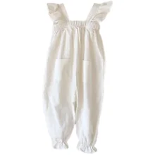 

HoneyCherry summer girls' cotton casual one-piece flying sleeve lace pocket overalls toddler girl jumpsuit