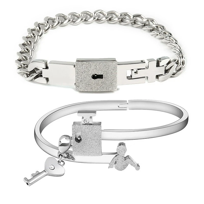 

1Pair Love Heart Bracelets Couple Bracelet Titanium Steel Concentric Lock KeyCouple Bracelet Valentine's Day Gifts