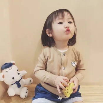 

2020 Children's Autumn And Winter Round Neck Love Knitted Sweater Boys And Girls Warm Knitted Cardigan