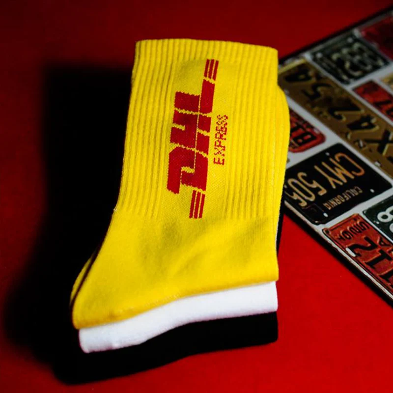 Для мужчин экипажа хлопок DHL Экспресс носки в стиле хип-хоп носки с Vete Для мужчин ts Стиль письмо хипстерское нижнее белье с рисунком Для мужчин Женская мода носки Skaterboard в уличном стиле