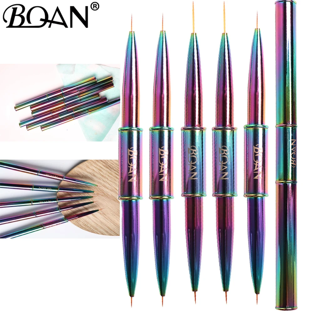 BQAN Rainbow Double Head Crystal Handle Drawing Brush Liner Brush Painting Pen Gel Polish Crystal Nail Art Manicure Tools