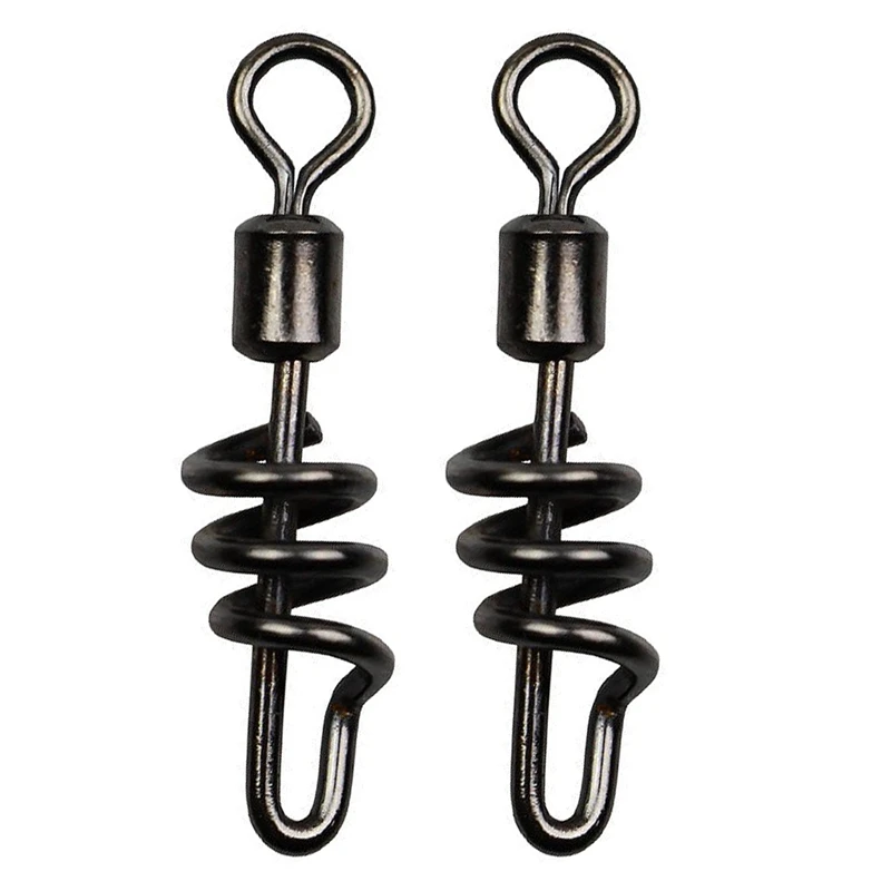 30Pcs/Pack Corkscrew Swivel Fishing Swivel Snap Swirl Connector Black Silver Stainless Steel Fishing Swivels 10