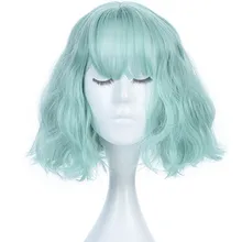Синтетические парики с челкой для женщин парик короткие вьющиеся волосы термостойкий светильник синий косплей парик