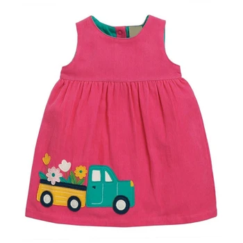 

18M-6T Girls's Corduroy Dress Pink Back Skirt with Embroideried Car Strap Skirt for Toddler Baby Kids' Cotton Halter Skirt